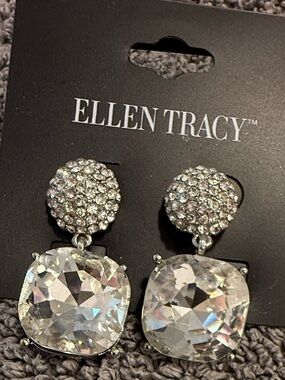 Ellen Tracy cubic zirconia rhinestone dangle drop post earrings